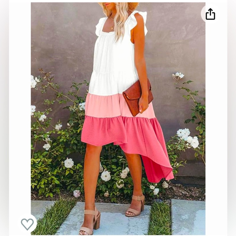 Tiered High-Low Ruffle Dress - White & Pink